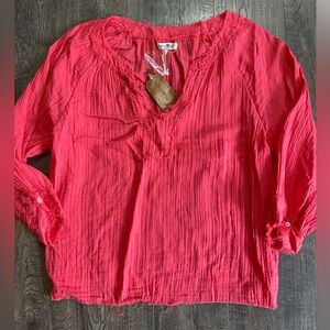 NWT Coral Natural Life 100% Cotton V Neck Long Sleeve